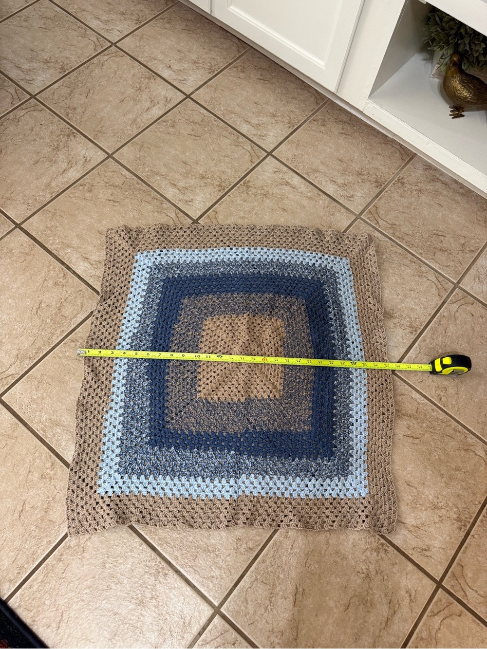 Handmade Crochet Baby Blanket Blue Taupe Approximately 30x30 - Picture 3 of 6